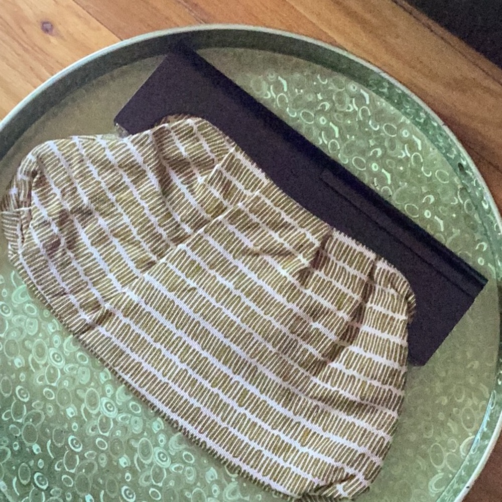 Cream and Olive printed Old Navy clutch
